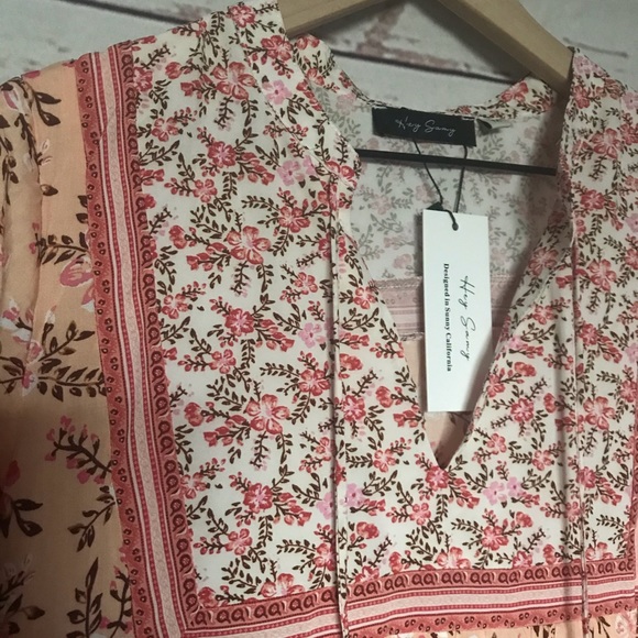 Juliet Boho Gypsy Floral Print Dress Pink - Picture 6 of 8